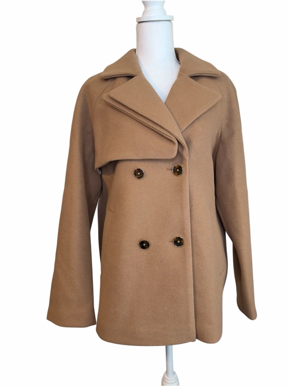 Draper James Double Breasted Water Resistant Camel Pea Coat Size L